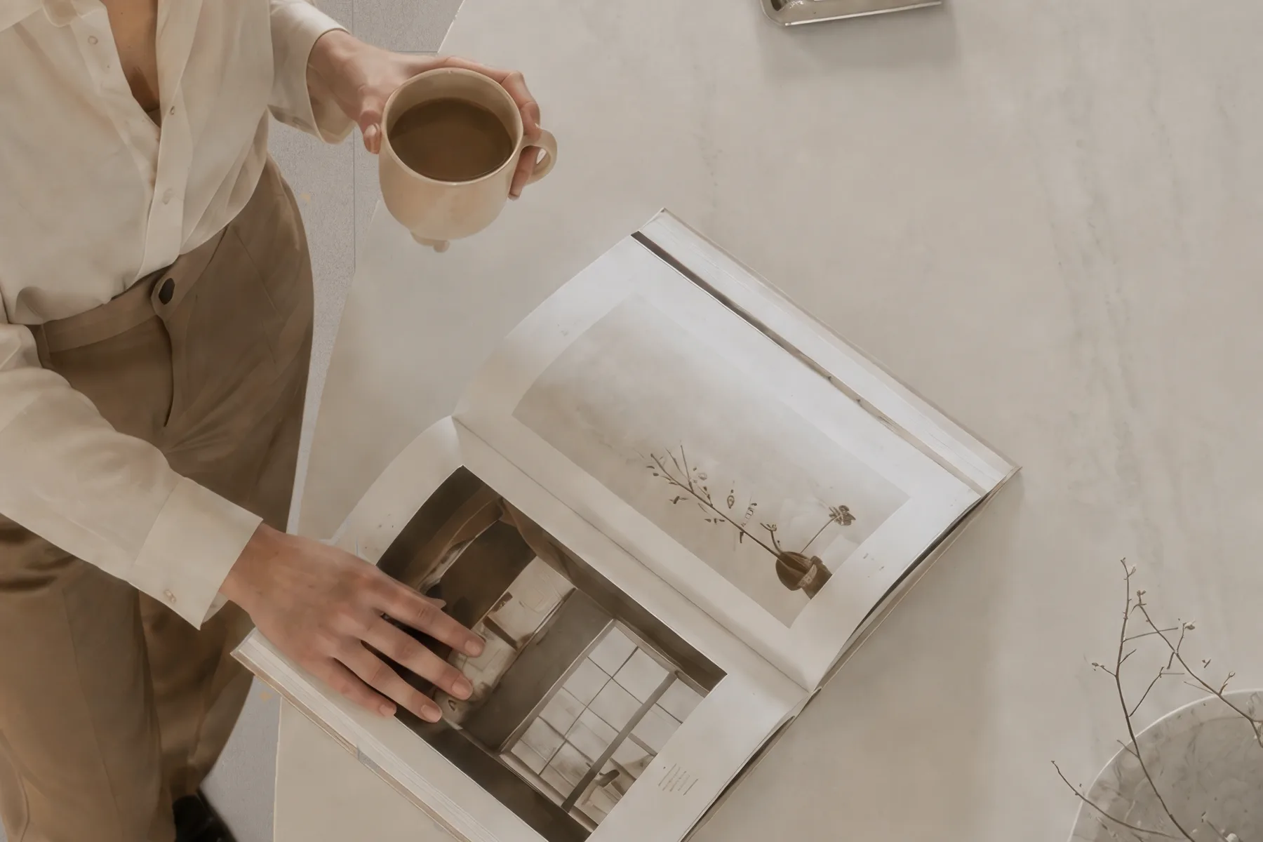 Open catalogue on a stone table
